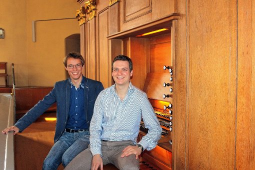 Johannes Lang u. Andreas M&ouml;lder in der Stadtkirche L&ouml;rrach
Foto: Elena Polnau, am 6.10.2015 in der Oberbadischen Zeitung